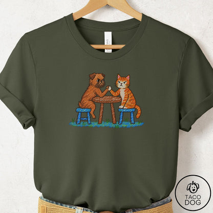 Brussels Griffon Arm Wrestling T-Shirt Military Green Taco-Dog