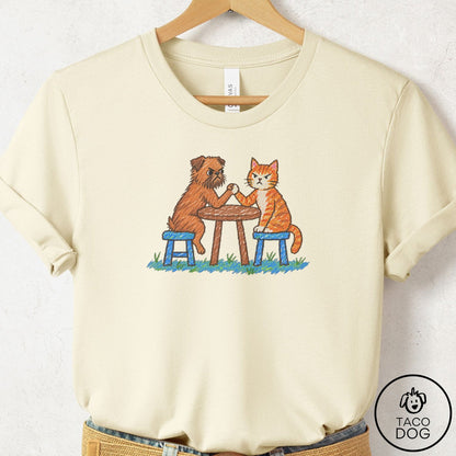 Brussels Griffon Arm Wrestling T-Shirt Natural Taco-Dog