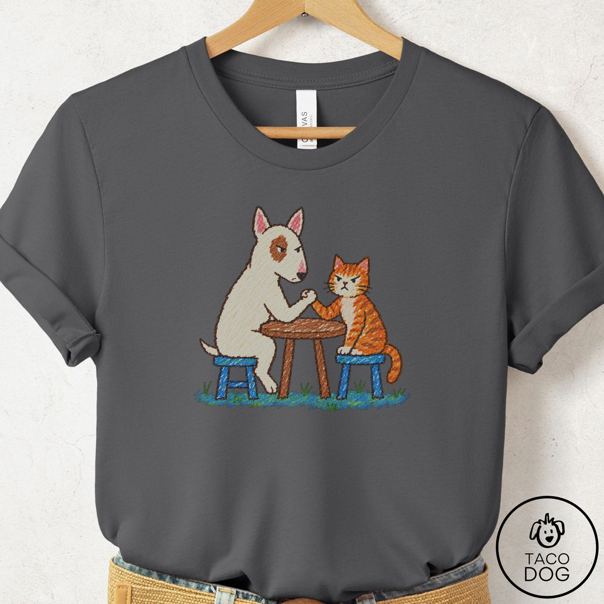 Bull Terrier Arm Wrestling T-Shirt Asphalt Taco-Dog