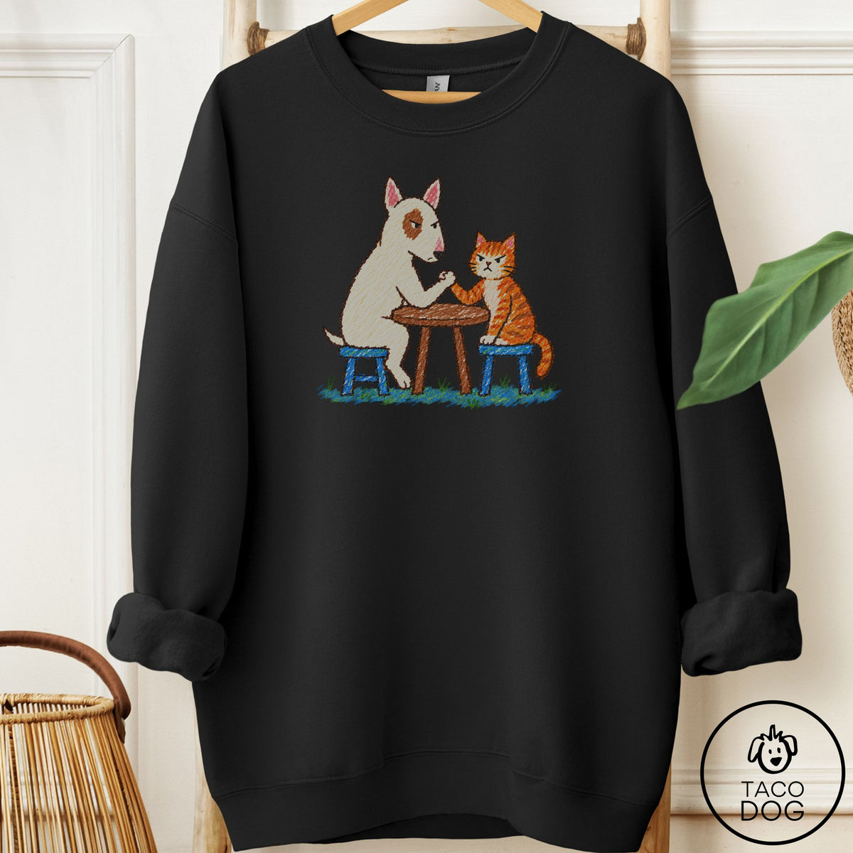 Bull Terrier Arm Wrestling Sweatshirt Black Taco-Dog