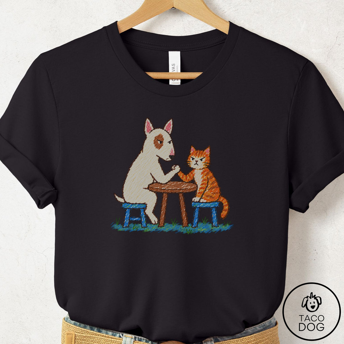 Bull Terrier Arm Wrestling T-Shirt Black Taco-Dog