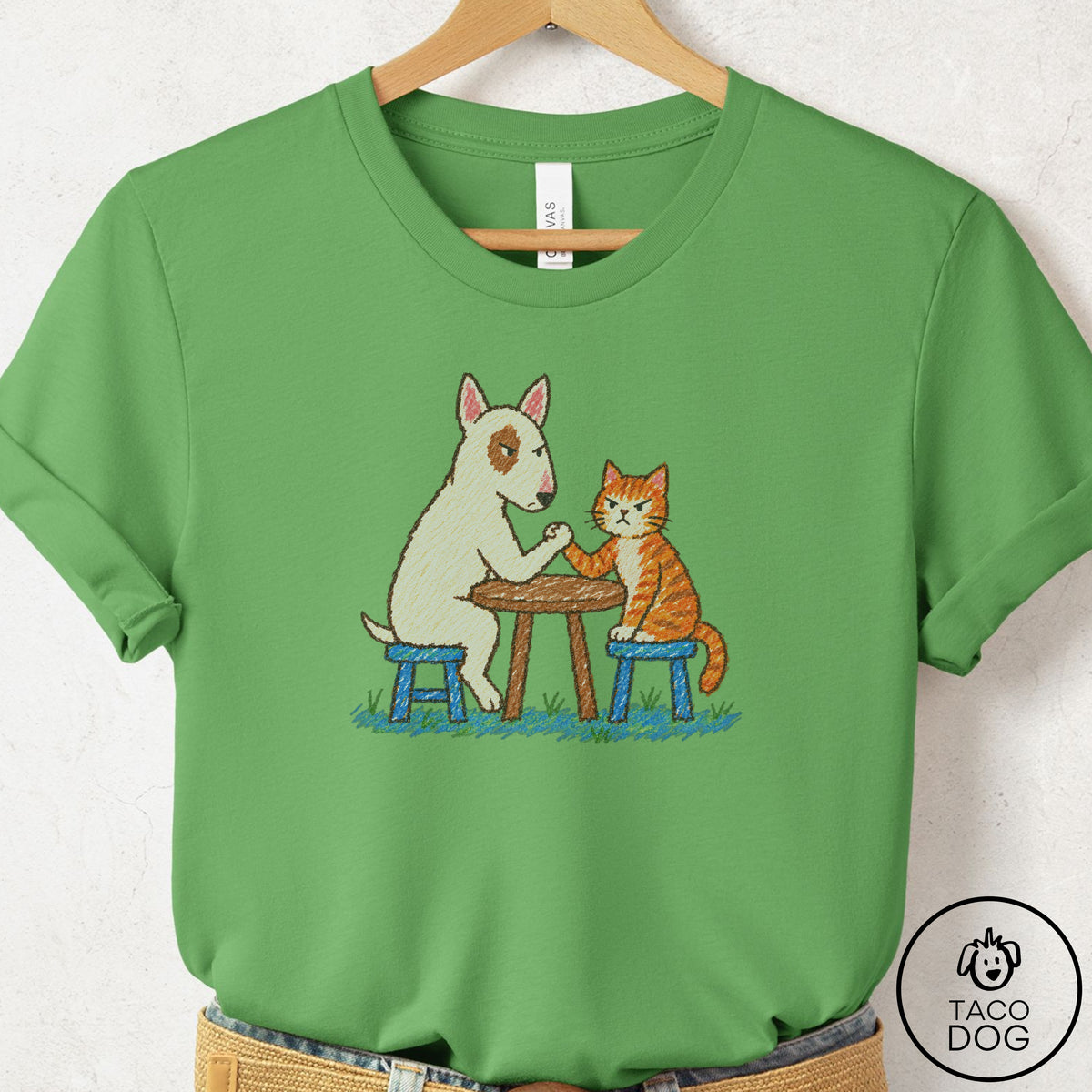 Bull Terrier Arm Wrestling T-Shirt Leaf Taco-Dog