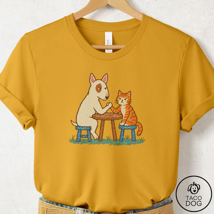 Bull Terrier Arm Wrestling T-Shirt Mustard Taco-Dog