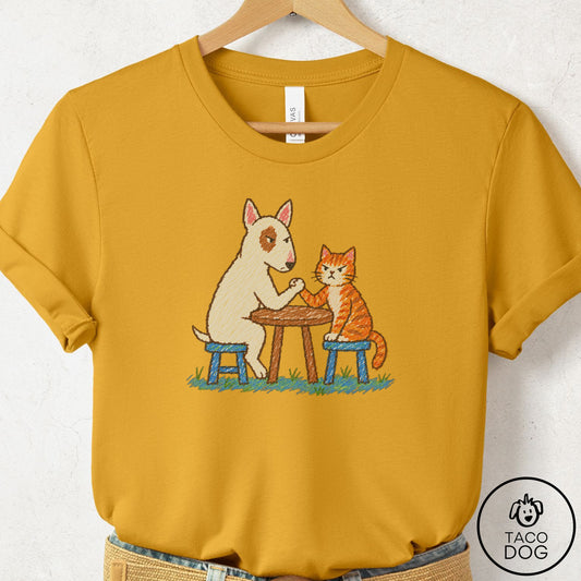 Bull Terrier Arm Wrestling T-Shirt Mustard Taco-Dog