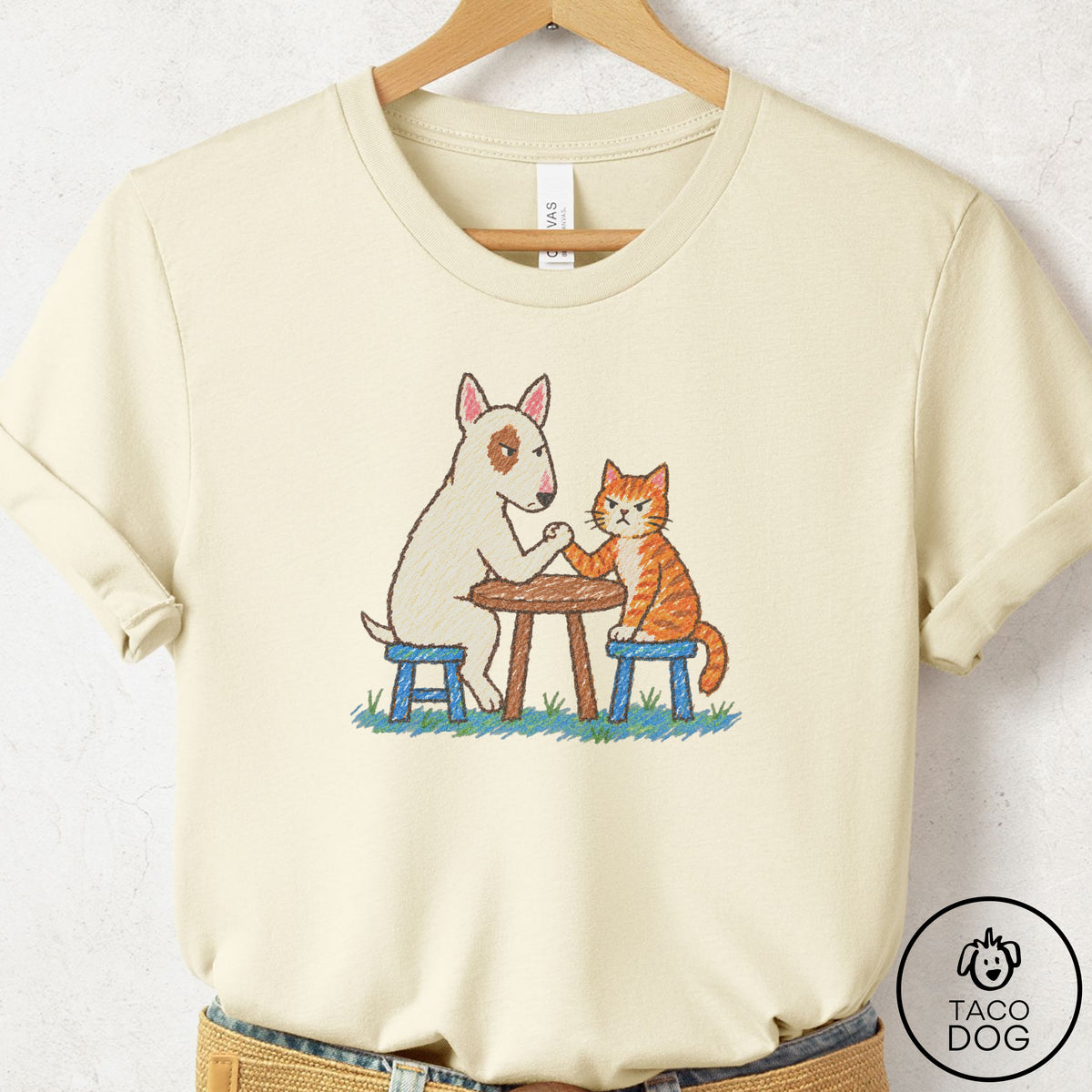 Bull Terrier Arm Wrestling T-Shirt Natural Taco-Dog