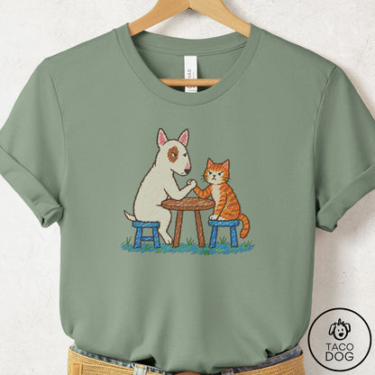 Bull Terrier Arm Wrestling T-Shirt Sage Taco-Dog