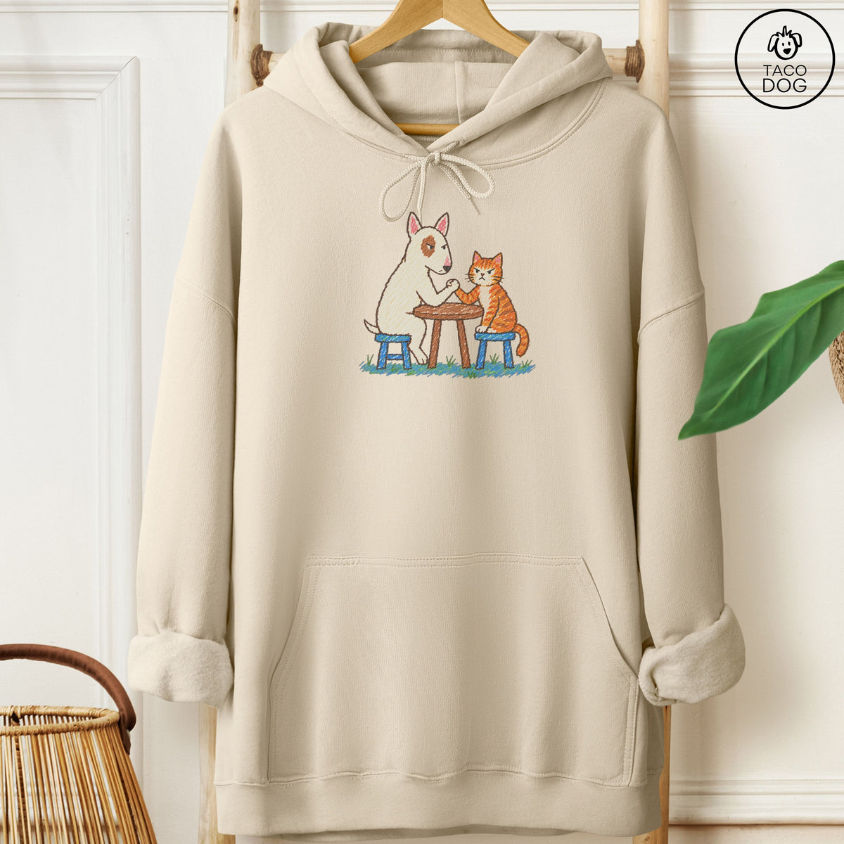 Bull Terrier Arm Wrestling Hoodie Sand Taco-Dog