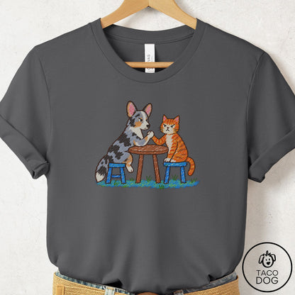 Cardigan Welsh Corgi Arm Wrestling T-Shirt Asphalt Taco-Dog