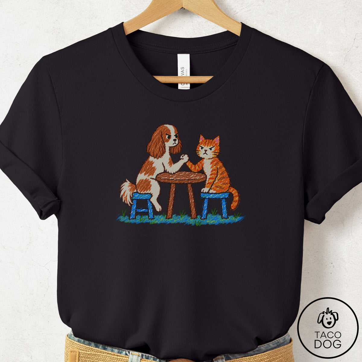 Cavalier King Charles Spaniel Arm Wrestling T-Shirt Black Taco-Dog
