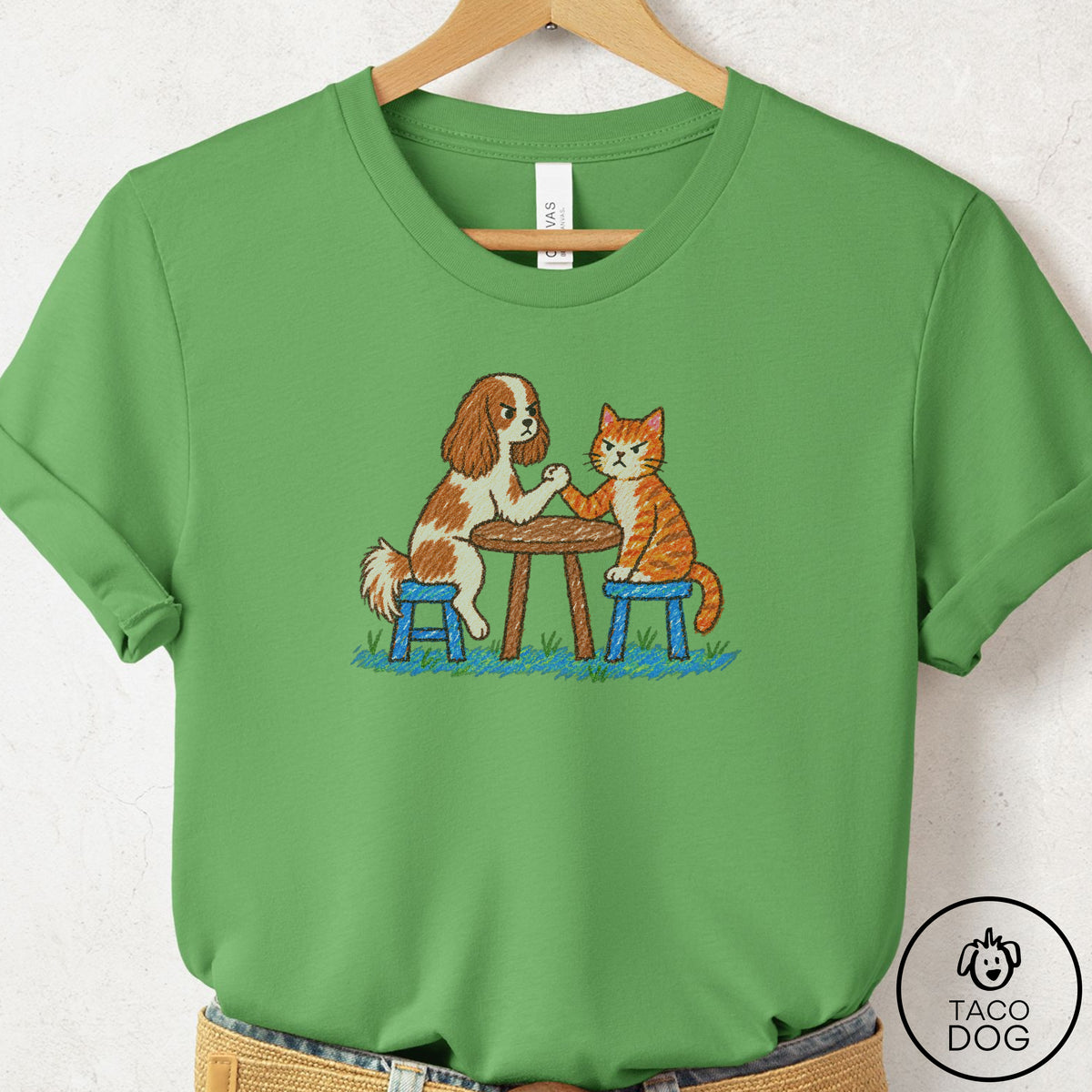 Cavalier King Charles Spaniel Arm Wrestling T-Shirt Leaf Taco-Dog