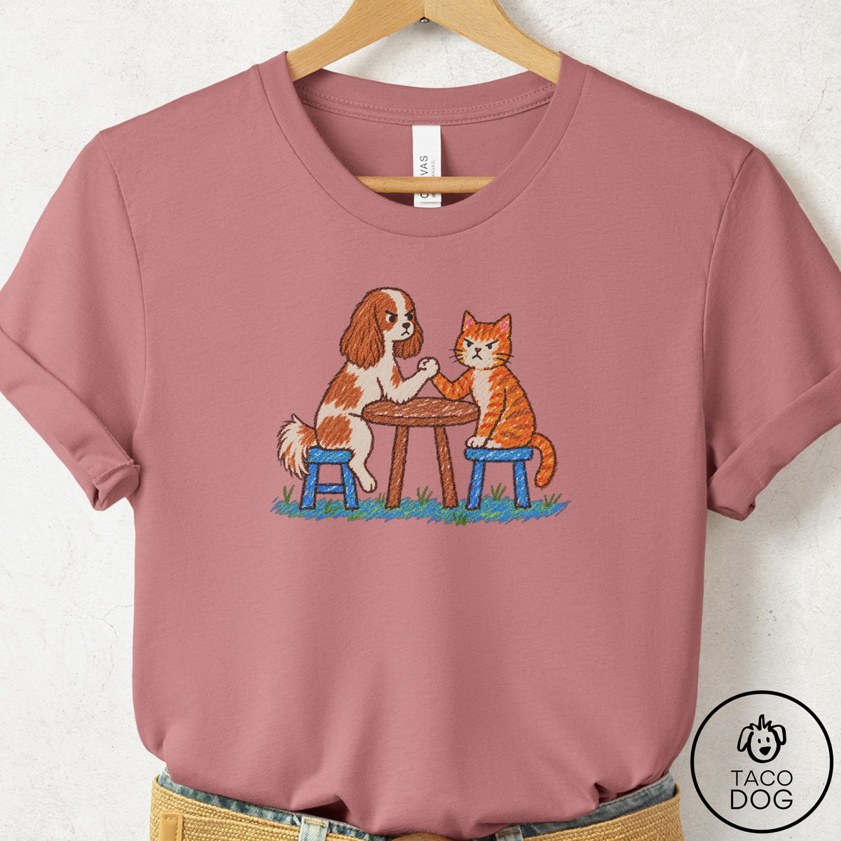 Cavalier King Charles Spaniel Arm Wrestling T-Shirt Mauve Taco-Dog