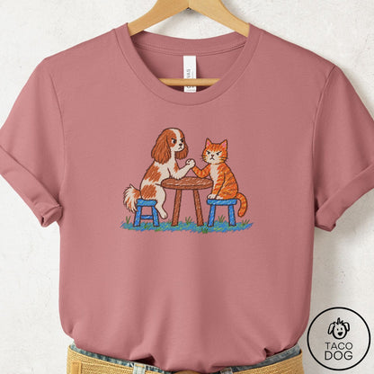 Cavalier King Charles Spaniel Arm Wrestling T-Shirt Mauve Taco-Dog