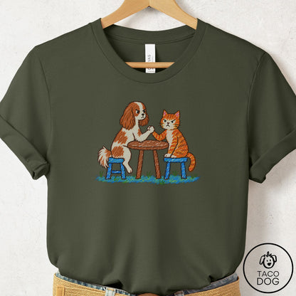 Cavalier King Charles Spaniel Arm Wrestling T-Shirt Military Green Taco-Dog