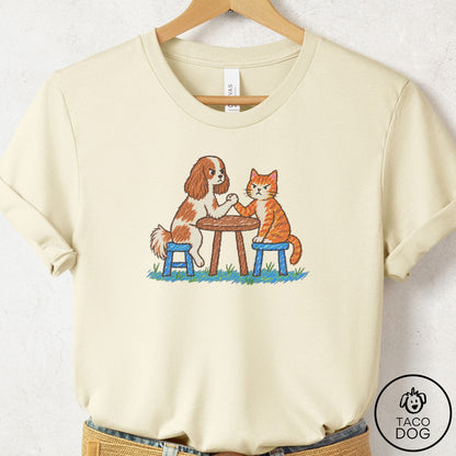 Cavalier King Charles Spaniel Arm Wrestling T-Shirt Natural Taco-Dog