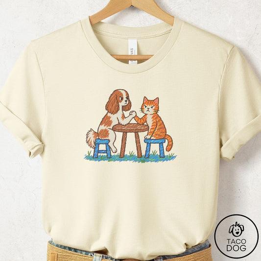 Cavalier King Charles Spaniel Arm Wrestling T-Shirt Natural Taco-Dog