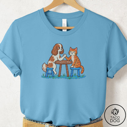 Cavalier King Charles Spaniel Arm Wrestling T-Shirt Ocean Blue Taco-Dog