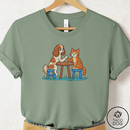 Cavalier King Charles Spaniel Arm Wrestling T-Shirt Sage Taco-Dog