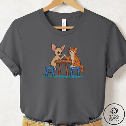 Chihuahua Arm Wrestling T-Shirt Asphalt Taco-Dog