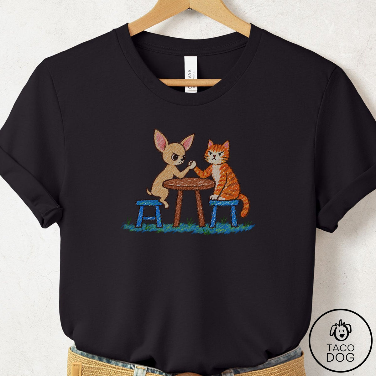 Chihuahua Arm Wrestling T-Shirt Black Taco-Dog