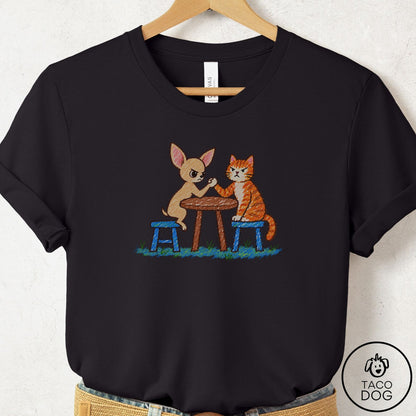 Chihuahua Arm Wrestling T-Shirt Black Taco-Dog