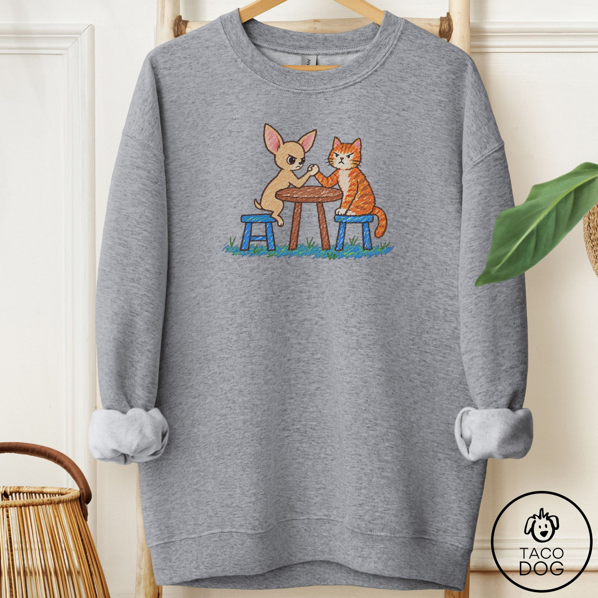 Chihuahua Arm Wrestling Sweatshirt Graphite Heather Taco-Dog