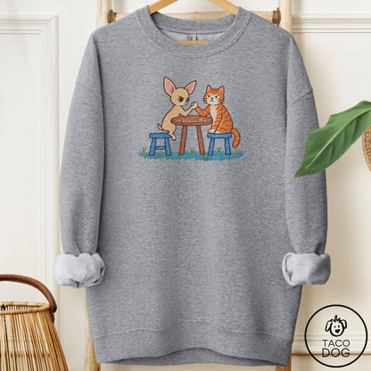 Chihuahua Arm Wrestling Sweatshirt Graphite Heather Taco-Dog