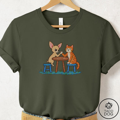 Chihuahua Arm Wrestling T-Shirt Military Green Taco-Dog