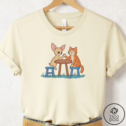 Chihuahua Arm Wrestling T-Shirt Natural Taco-Dog