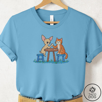 Chihuahua Arm Wrestling T-Shirt Ocean Blue Taco-Dog