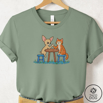 Chihuahua Arm Wrestling T-Shirt Sage Taco-Dog