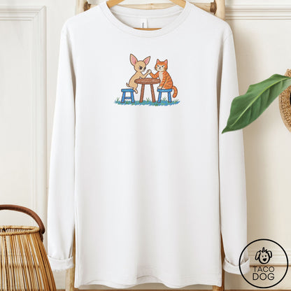Chihuahua Arm Wrestling Long Sleeve Tee White Taco-Dog