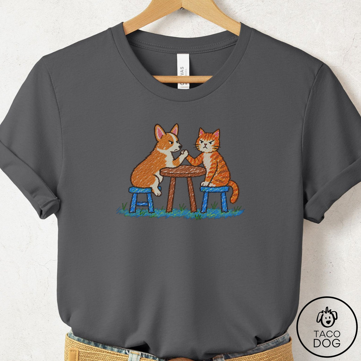 Corgi Arm Wrestling T-Shirt Asphalt Taco-Dog