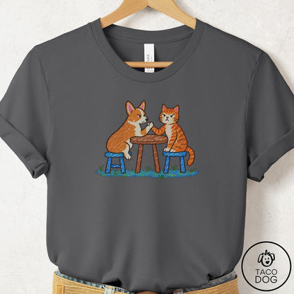Corgi Arm Wrestling T-Shirt Asphalt Taco-Dog