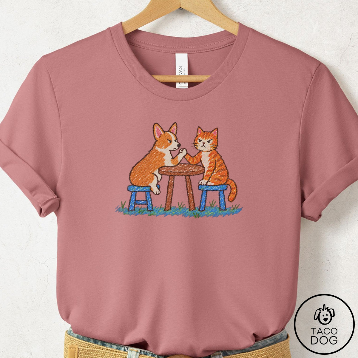 Corgi Arm Wrestling T-Shirt Mauve Taco-Dog