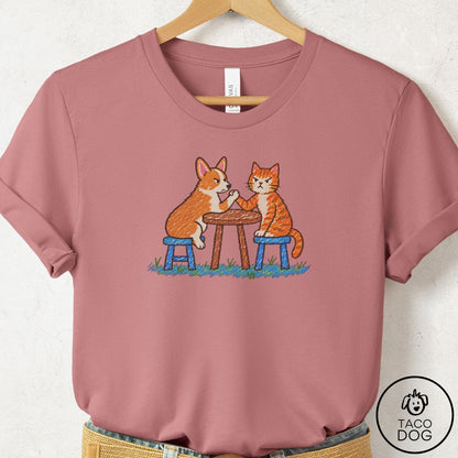 Corgi Arm Wrestling T-Shirt Mauve Taco-Dog