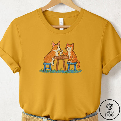 Corgi Arm Wrestling T-Shirt Mustard Taco-Dog