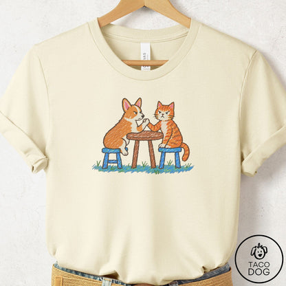 Corgi Arm Wrestling T-Shirt Natural Taco-Dog