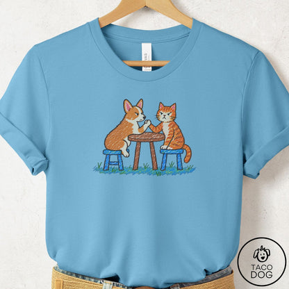 Corgi Arm Wrestling T-Shirt Ocean Blue Taco-Dog