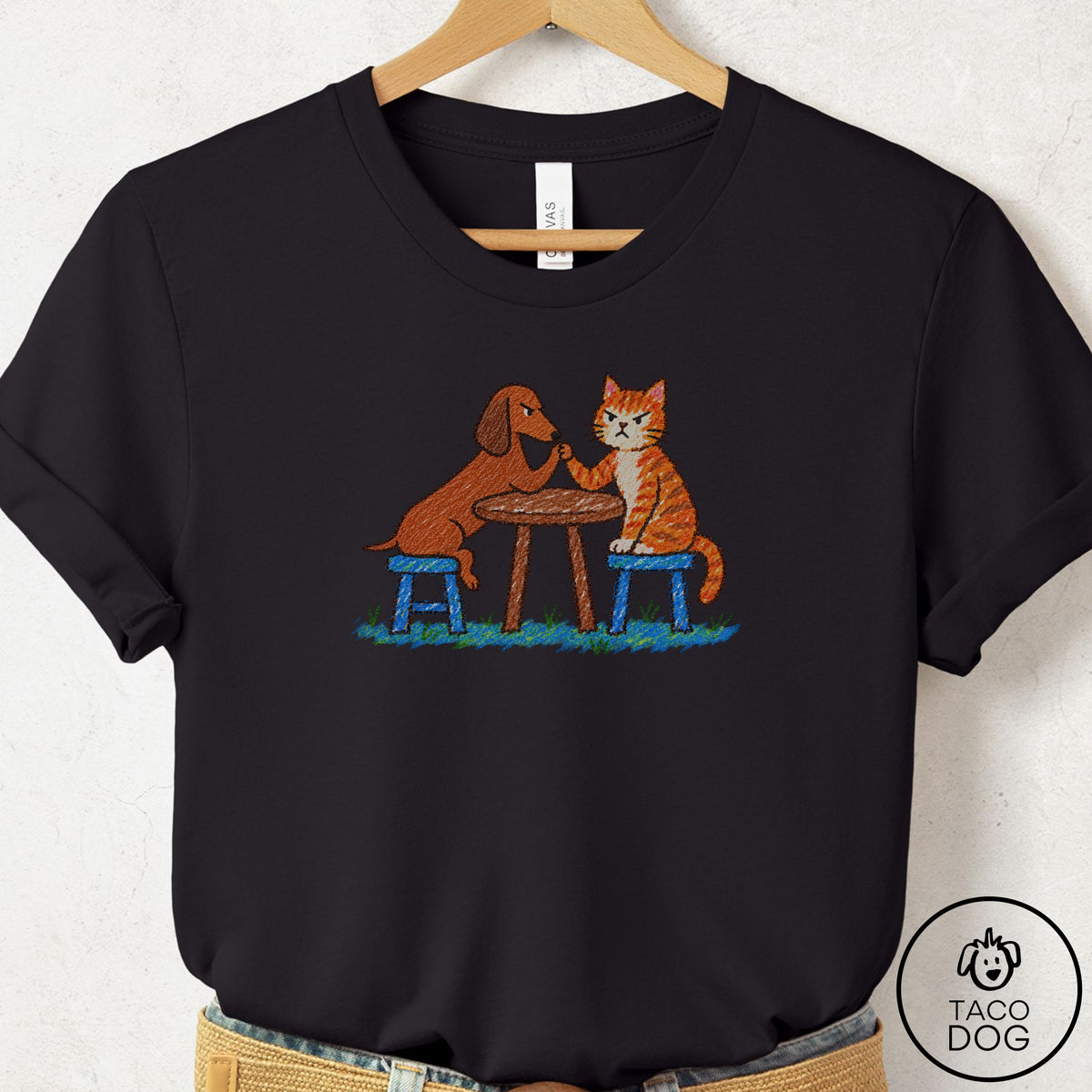 Dachshund Arm Wrestling T-Shirt Black Taco-Dog