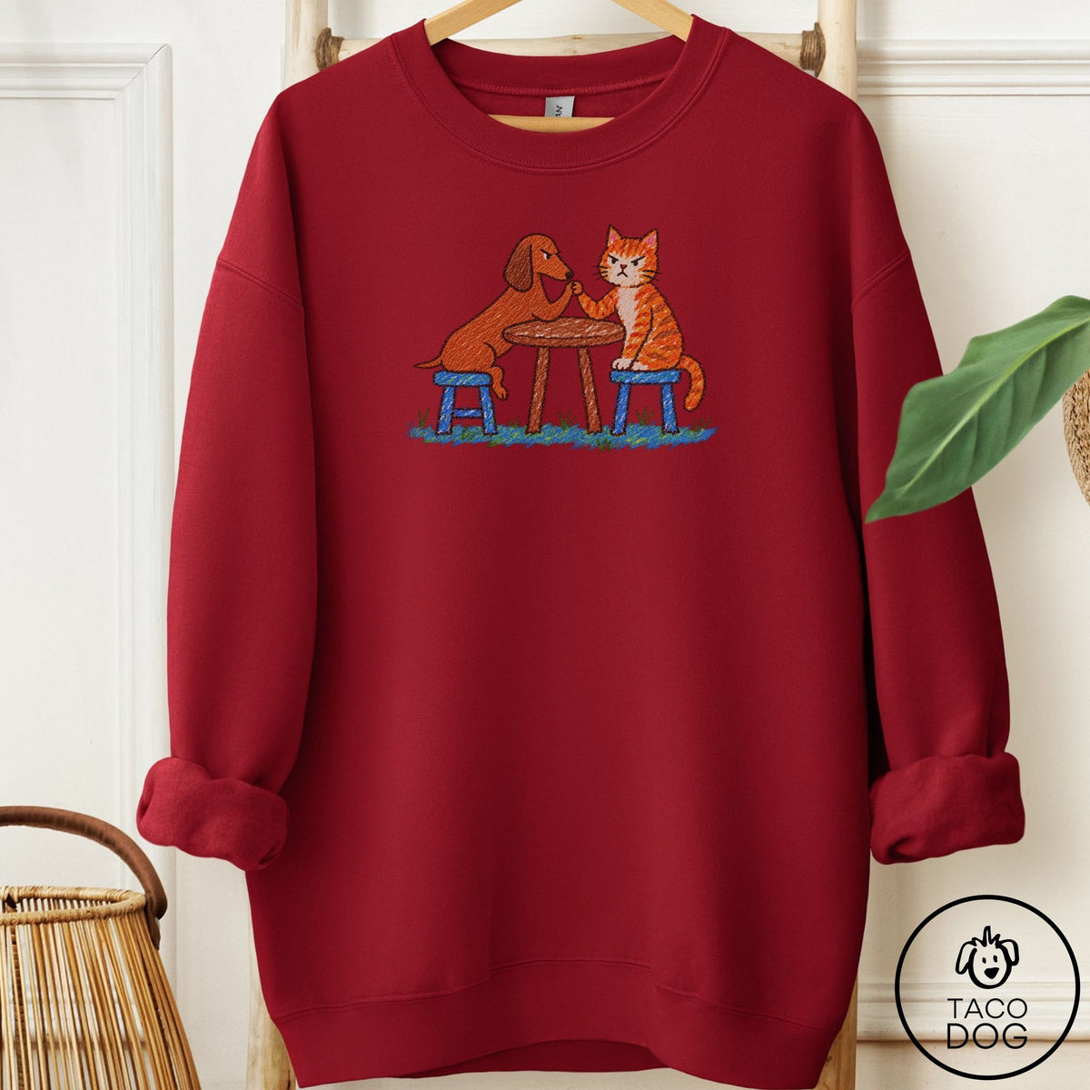 Dachshund Arm Wrestling Sweatshirt Garnet Taco-Dog