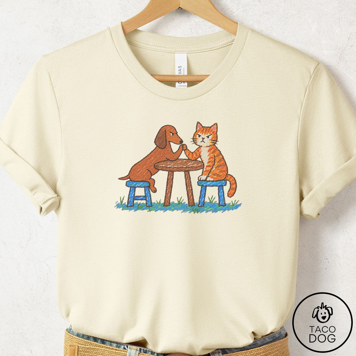 Dachshund Arm Wrestling T-Shirt Natural Taco-Dog