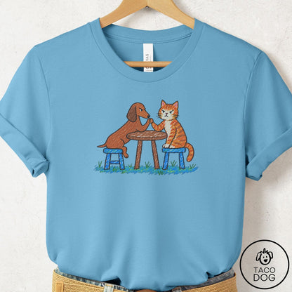 Dachshund Arm Wrestling T-Shirt Ocean Blue Taco-Dog
