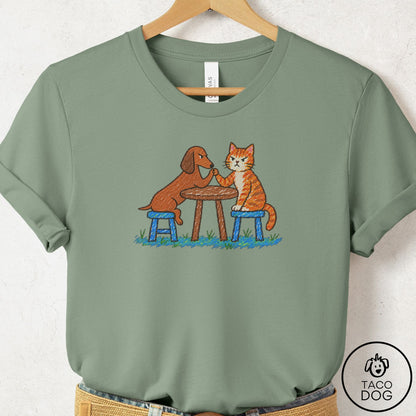 Dachshund Arm Wrestling T-Shirt Sage Taco-Dog