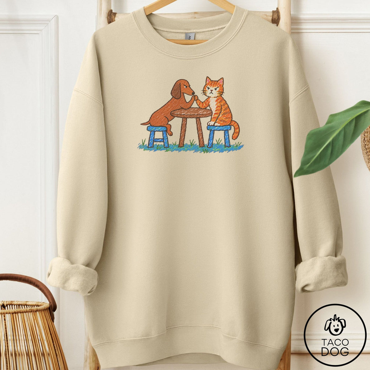 Dachshund Arm Wrestling Sweatshirt Sand Taco-Dog