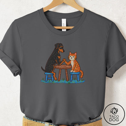 Doberman Arm Wrestling T-Shirt Asphalt Taco-Dog