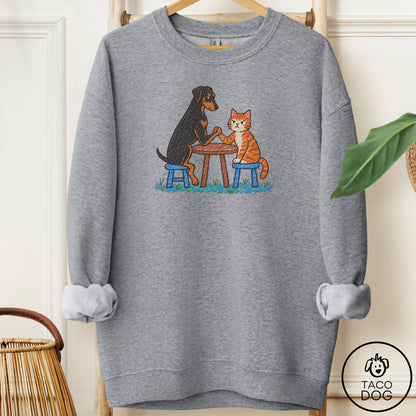 Doberman Arm Wrestling Sweatshirt Graphite Heather Taco-Dog
