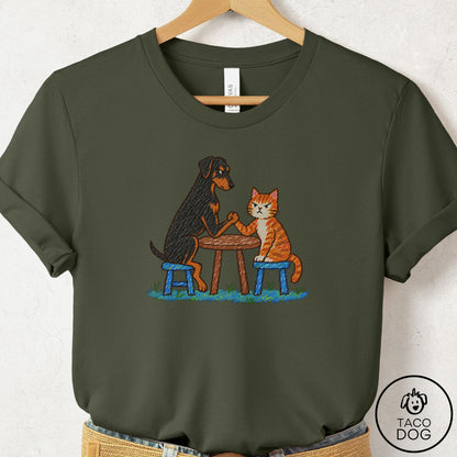 Doberman Arm Wrestling T-Shirt Military Green Taco-Dog