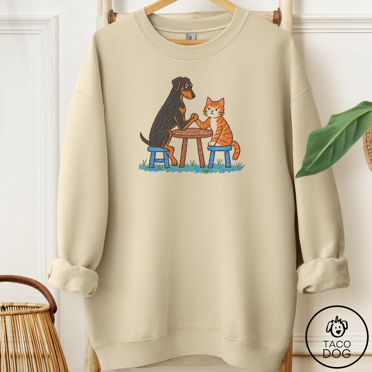 Doberman Arm Wrestling Sweatshirt Sand Taco-Dog