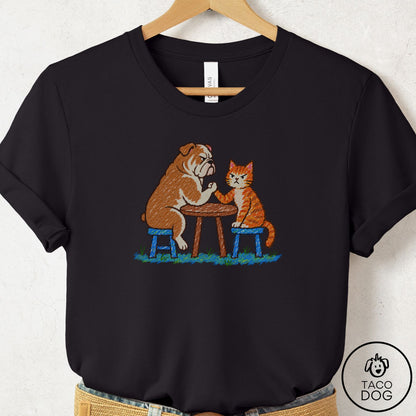 English Bulldog Arm Wrestling T-Shirt Black Taco-Dog