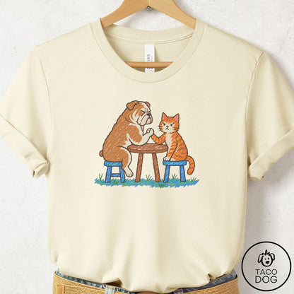 English Bulldog Arm Wrestling T-Shirt Natural Taco-Dog